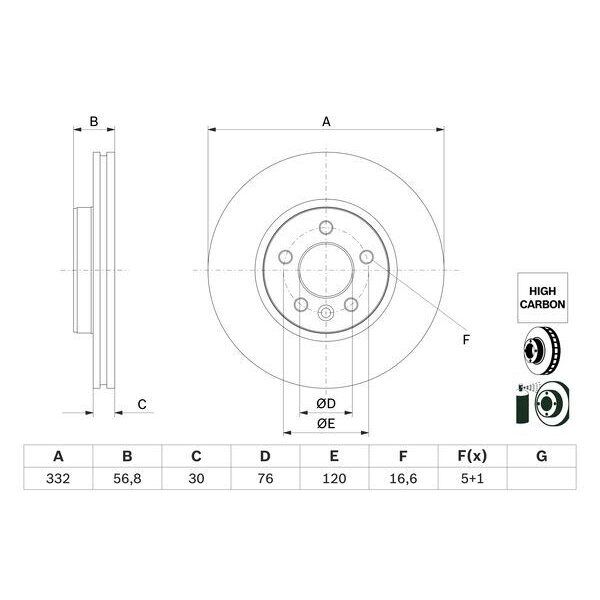 FREN DISKI ARKA (ADET FIYAT) - OCTAVIA (13-) - BOSCH - OEM: 5Q0615601C