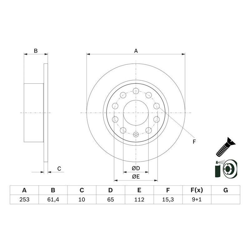 FREN DISKI ARKA - POLO-POLO CLASSIC (99-) - BOSCH - OEM: 6N0615601B