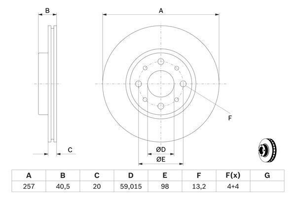 FREN DİSKİ. ÖN. [257.4 /20-18.2 MM]. HAVA KANALLI. KAPLAMALI - OEM: 51749124 - BOSCH