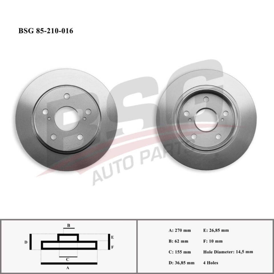 FREN DISKI ARKA - COROLLA (E15) : COROLLA (E18) 13- : AURIS (E15, E18) 07- (07-12) - BSG - OEM: 42431-12280