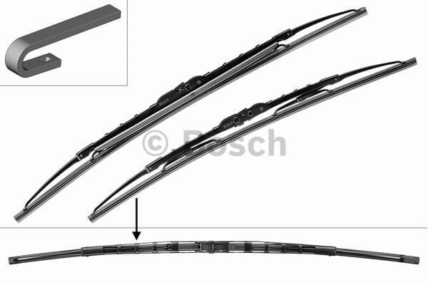 ÖN CAM SİLECEK 60+53CM TWIN.SPOİLERLİ TRANSPORTER T5 1.9TDI(03-09)-C220-C180-V70 II 2.4-S60 I 2.4 - OEM: A2038200045 - BOSCH