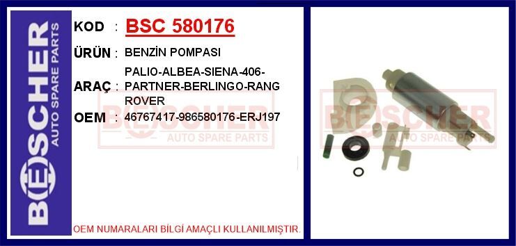 BENZIN POMPASI ( FIAT : PALIO / PEUGEOT : P406 / PARTNER / CITROEN : BERLINGO / RANGE ROVER ) - OEM: 986580176 - BESCHER