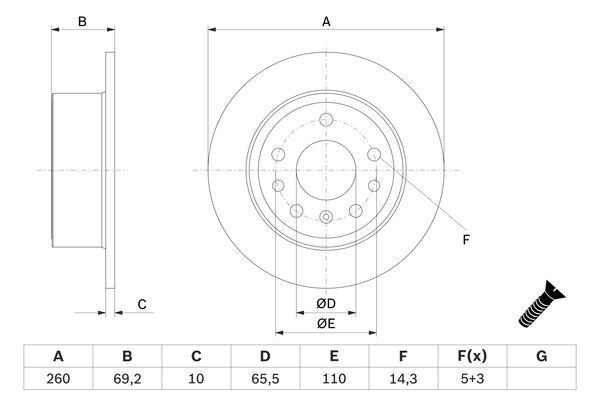 FREN DİSKİ. ARKA. [260 / 10-8 MM]. YÜKSEK KARBON ALAŞIMLI - OEM: 90445525 - BOSCH