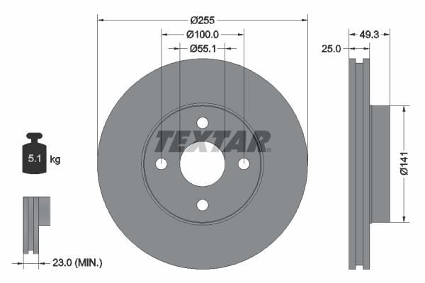 FREN DISKI ON - COROLLA (E12) : VERSO (E12) 1.6 02-03 (02-06) - TEXTAR - OEM: 43512-02070