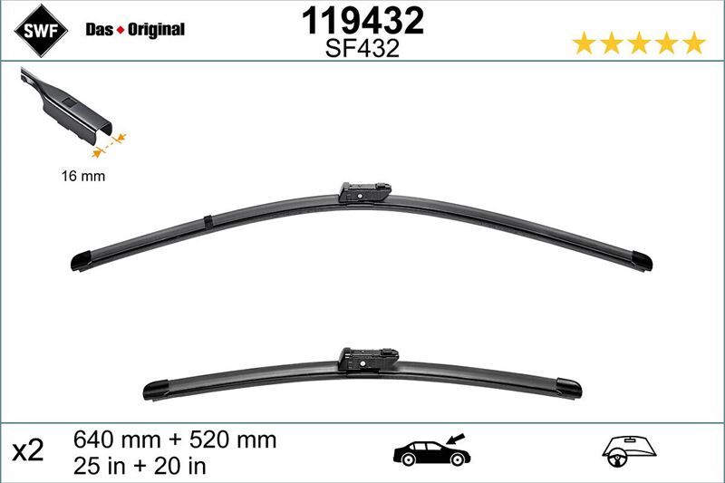 SILECEK SUPURGESI ON TAKIM SWF ( 640 / 520 MM ) (MUZ TIP) - A6-A7-A8 (11-) - VALEO - OEM: 4G1998002A