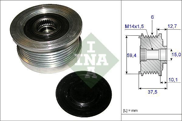 ALTERNATÖR KASNAĞI (RULMANLI) ACCENT-GETZ-MATRIX 1.5 CRDI 02=> (6 KANAL) (535011010) - OEM: 3732227500 - INA