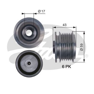 ALTERNATÖR KASNAĞI (RULMANLI) CMAX-FOCUS CMAX-FOCUS II-FUSION--KUGA I-VOLVO C30-S40-V50 1.6-2.0 (6K) - OEM: 30667067 - GATES